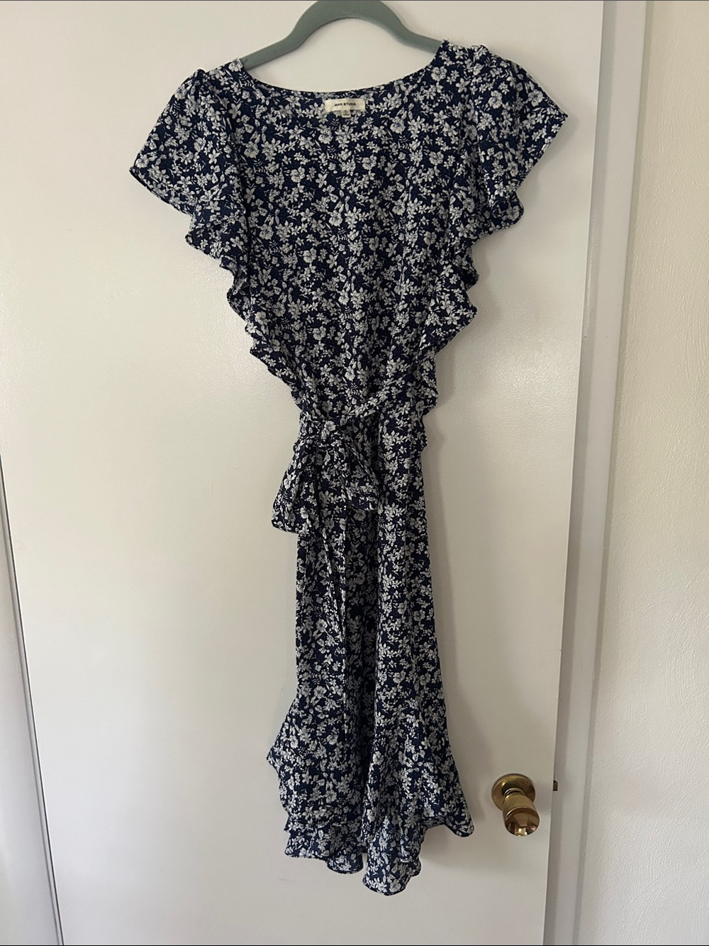 Max Studio Navy and White Floral Wrap Dress